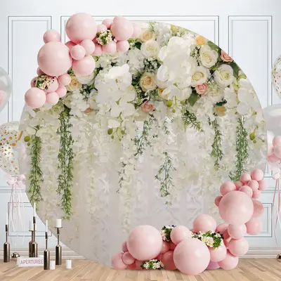 Nature White Floral Round Wedding Day Backdrop - Aperturee
