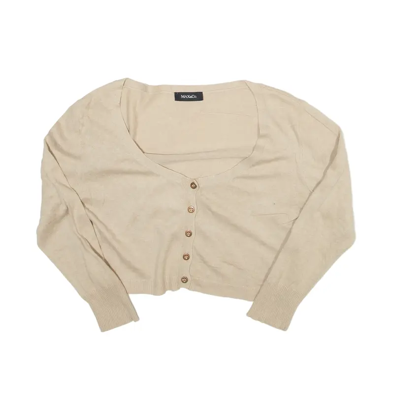 MAX&CO Button-Up Cropped Cardigan Cream 3/4 Sleeve Womens XS