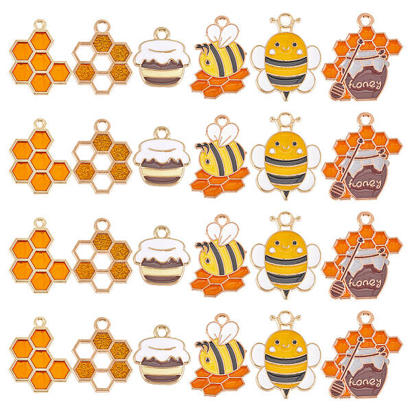 48Pcs 6 Styles Alloy Enamel Pendants