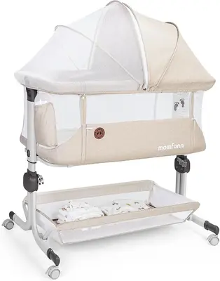 Momfann Baby Bassinet Bedside Sleeper, Upgraded Stability Bedside Crib with Full Mesh Sides, Soft Sheet, 6-Height Adjustment,...