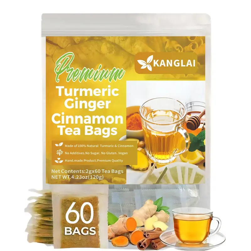 Turmeric Tea Herbal Anti-Inflammatory Tea, 100% natural, eco-friendly tea bags. Contains turmeric, ginger, and cinnamon. Biod...