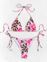 Two-piece Set Women's Floral & Leopard Print Bikini Set, Casual Fashion Chic Swimsuit Set for Beach Holiday Vacation, Ladie...