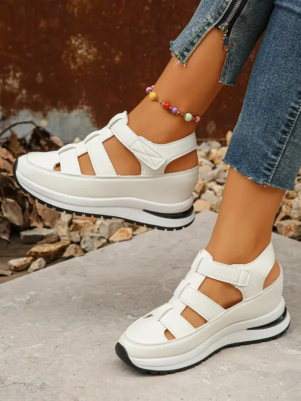 Women's Fashion Hollow Out Design Velcro Sandals Back To School, Casual Comfortable Platform Walking Shoes for Summer, All-ma...