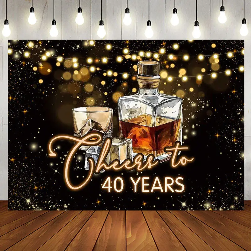 Cheers To 40 Years Wine Glass Birthday Backdrop - Aperturee