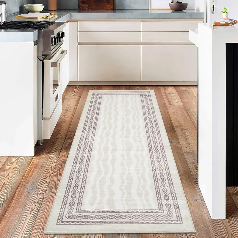 Garvee Hallway Runner Rug 2x6 - Non-Slip, Waterproof, Low Pile Faux Wool - Stain Resistant, Machine Washable - Beige for Entr...