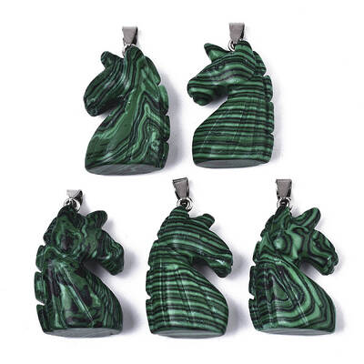 Carved Synthetic Malachite Pendants