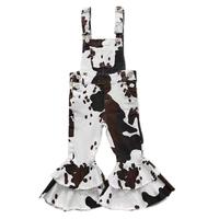 P0084-Fashion Girl Western Cow Leopard Kids Adjustable Overalls Denim  Cowgirls Clothing