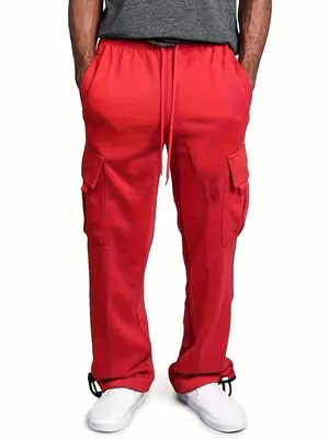 Men's Plain Flap Pocket Drawstring Waist Sweatpants, Casual Regular Fit Elastic Waist Trousers for Daily Wear, Men Cargo Pan...