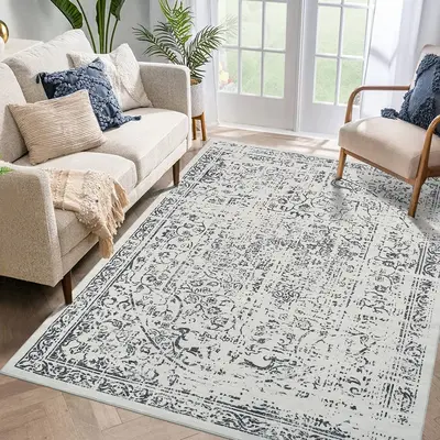 Garvee 5x7 Washable Area Rug Vintage Rug Traditional Floor Cover Foldable Thin Rug Kitchen Accent Rug Indoor Distressed Non S...