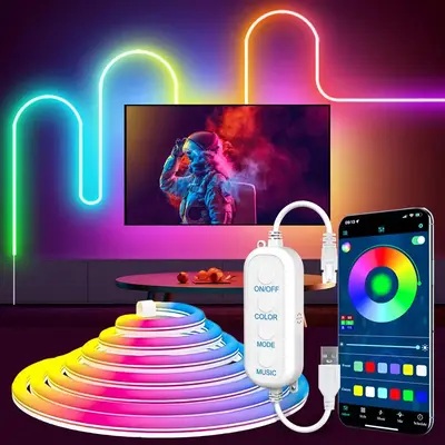 Desktop Background Ambient LED Strip Light, 1 Count RGB Color Changing LED Light With Remote Control, USB Rechargeable Ambie...