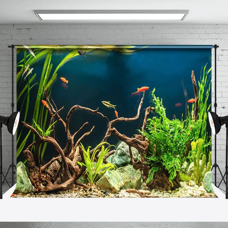 Aquarium Green Natural Seaweed Stones Fish Backdrop - Aperturee