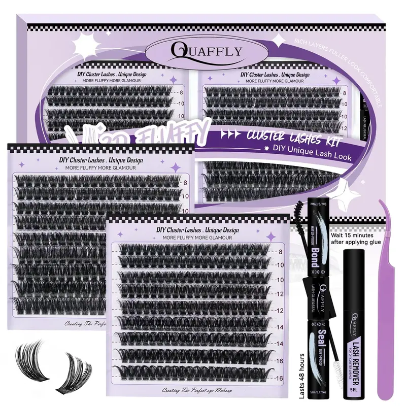 Mixed Length Individual False Eyelashes & Tweezers & Glue & Glue Remover, 360pcs/set Natural Look Eyelashes Kit, Eyelashes Ex...