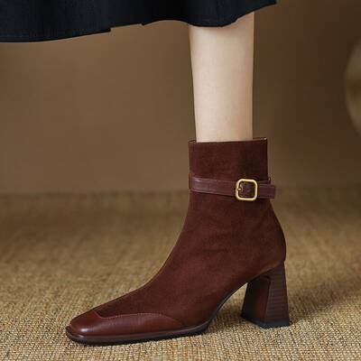 CHIKO Adeja Square Toe Block Heels Ankle Boots