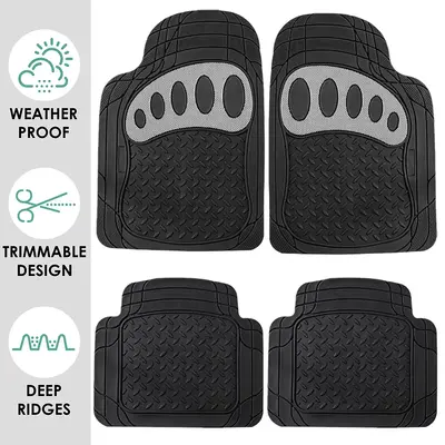 Waterproof Universal Fit Car Floor Mats, Rubber Car Carpet Mats, Black Car Mats with Anti-Slip Nibbs Backing & Driver Pad Fit...