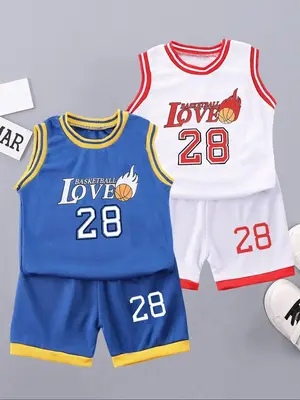 Boy's Letter Print Tank Top & Shorts Set, Casual Sporty Round Neck Top & Shorts for Daily Wear, Kids Summer Clothes, Sporty S...