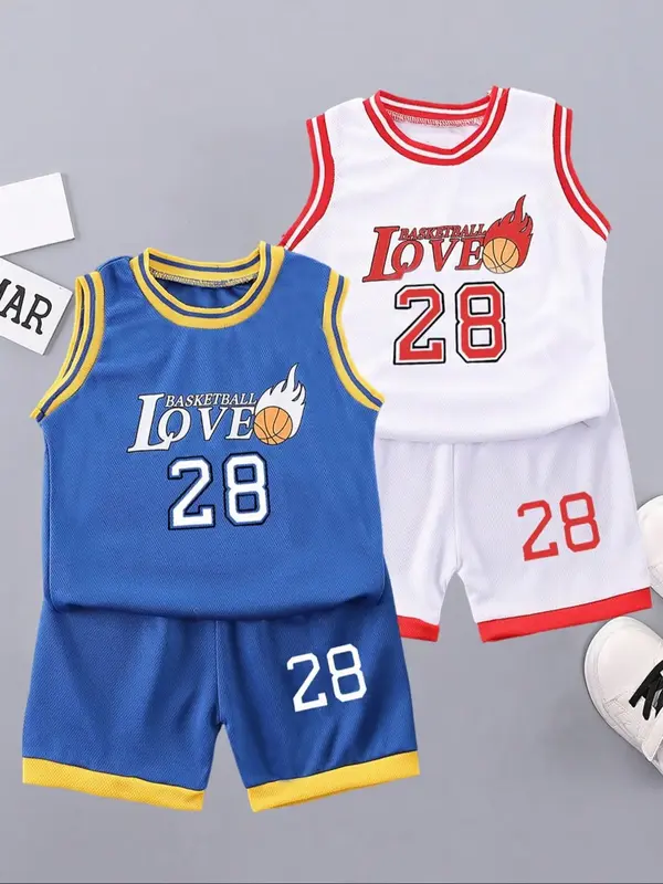 Boy's Letter Print Tank Top & Shorts Set, Casual Sporty Round Neck Top & Shorts for Daily Wear, Kids Summer Clothes, Sporty S...