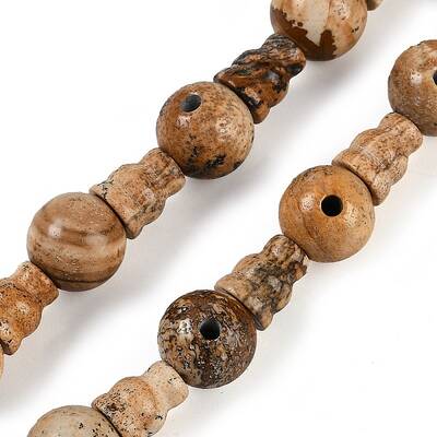 Natural Picture Jasper 3-Hole Guru Beads Strands