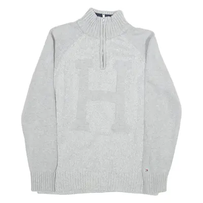 TOMMY HILFIGER Boys Jumper Grey 1/4 Zip Tight Knit M