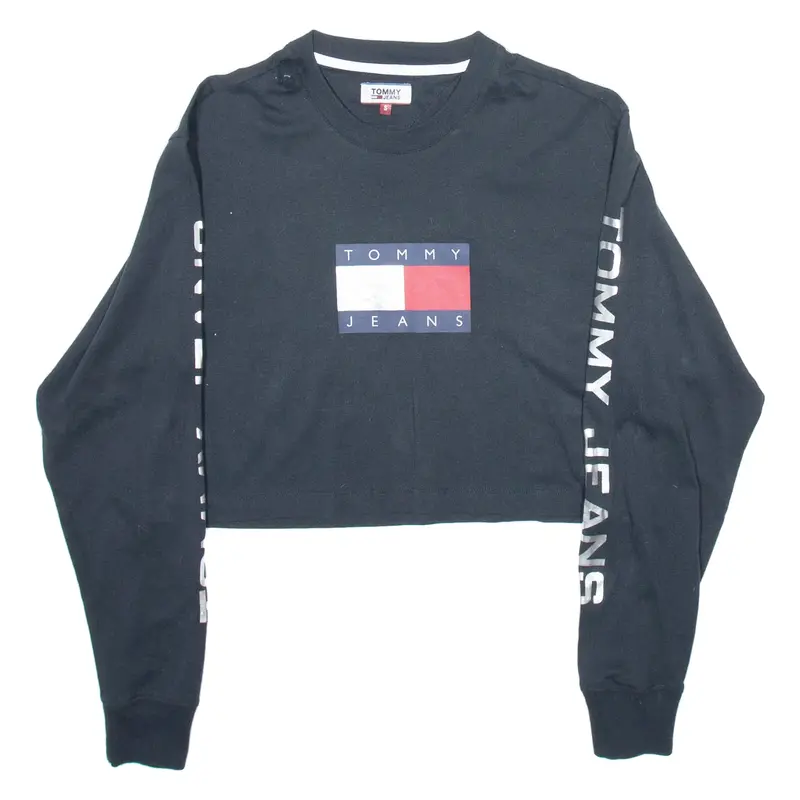 TOMMY HILFIGER Womens T-Shirt Black Long Sleeve S