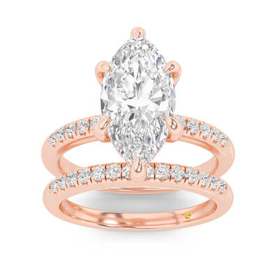 Aurelia Lab Grown Marquise Diamond Engagement Ring with the BonBon Quarter Coverage Wedding Band | 18K Rose Gold 2 ct. tw.
