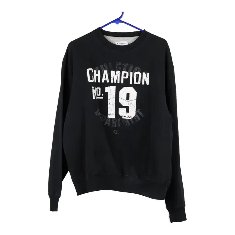 Champion Spellout Sweatshirt - Large Black Cotton Blend