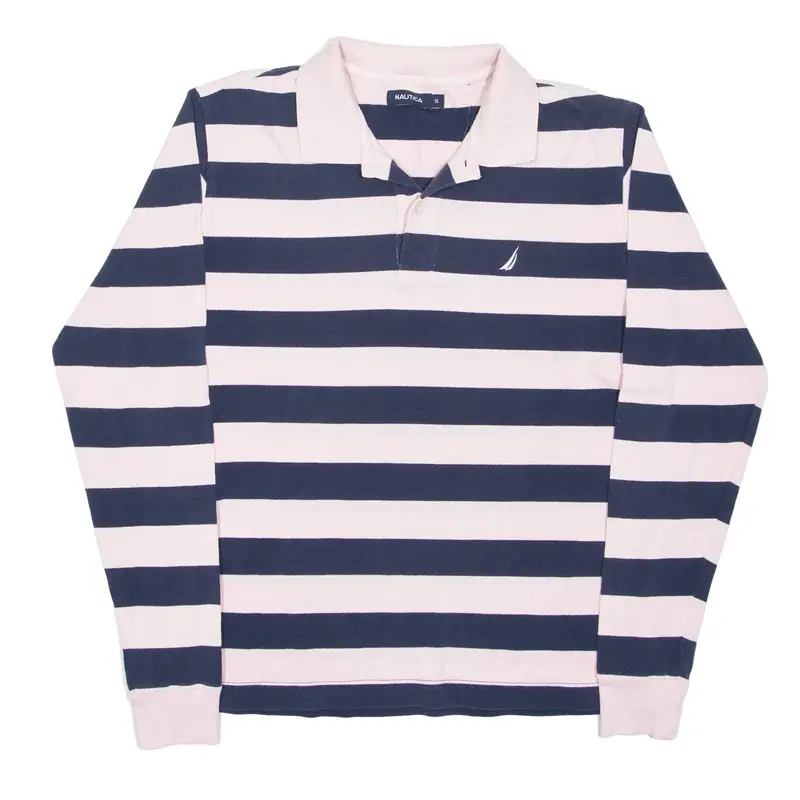 NAUTICA Polo Shirt Pink Striped Long Sleeve Mens S
