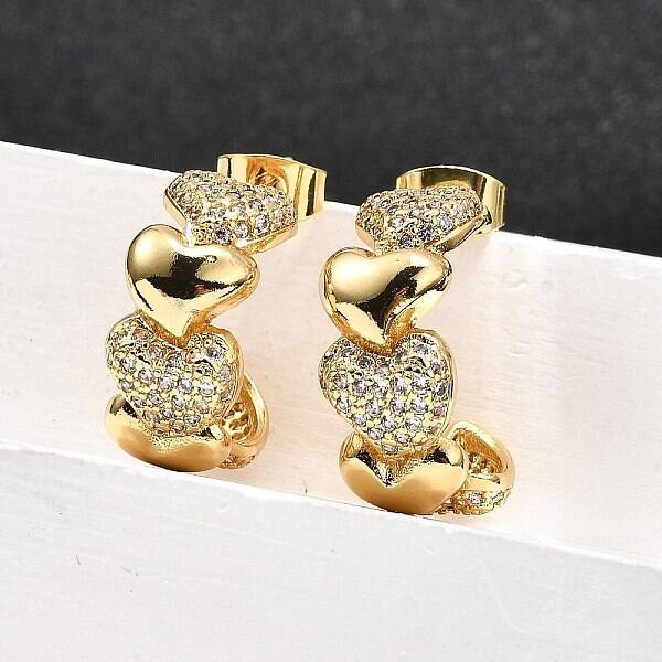 Brass Micro Pave Clear Cubic Zirconia Stud Earrings for Women