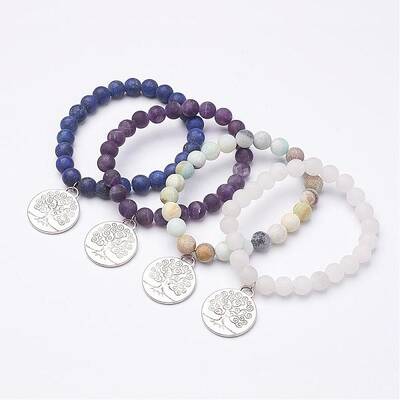 Frosted Natural Gemstone Beaded Charm Bracelets