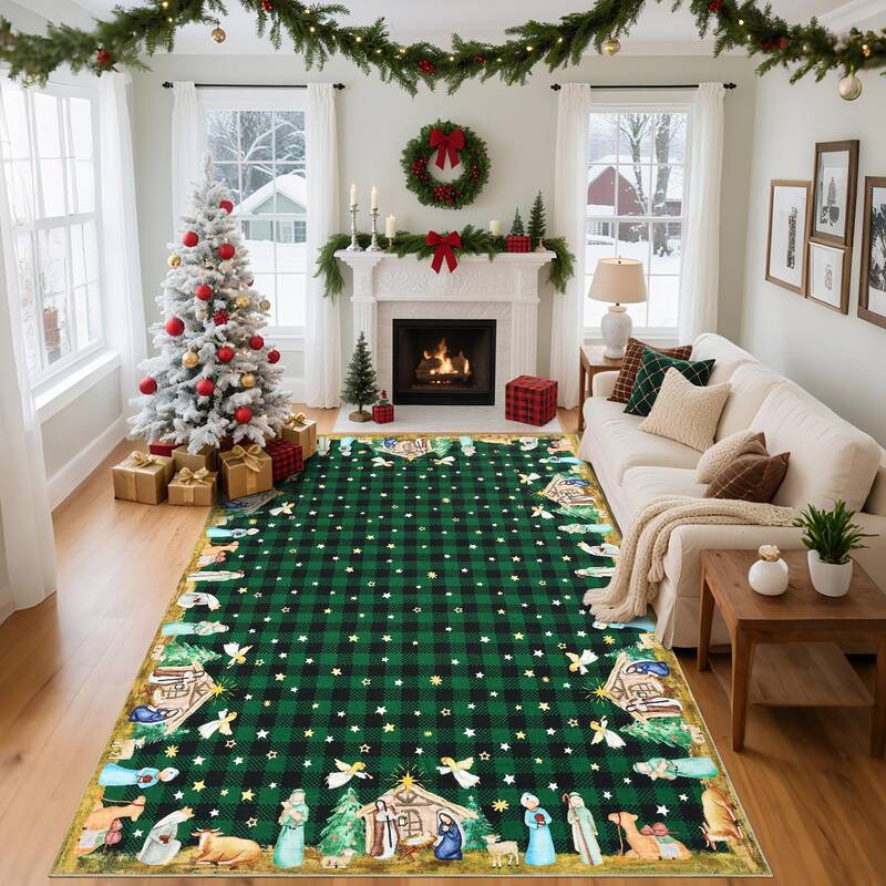 Garvee Christmas Green 5x7 Non-Slip Machine Washable Rug for High Traffic Areas, Living Room, Bedroom, Entryway & Pet Friendl...