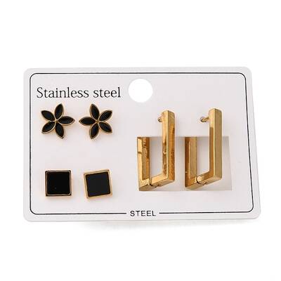 304 Stainless Steel Stud & Hoop Earrring Set for Women