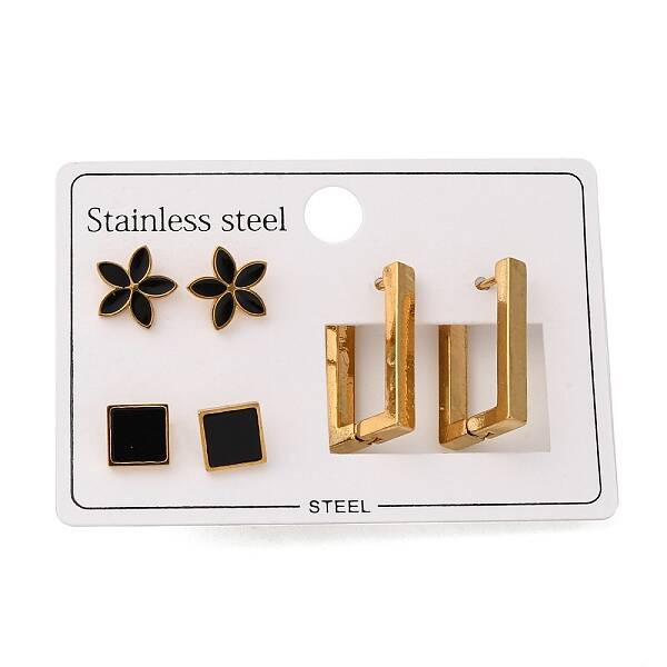 304 Stainless Steel Stud & Hoop Earrring Set for Women