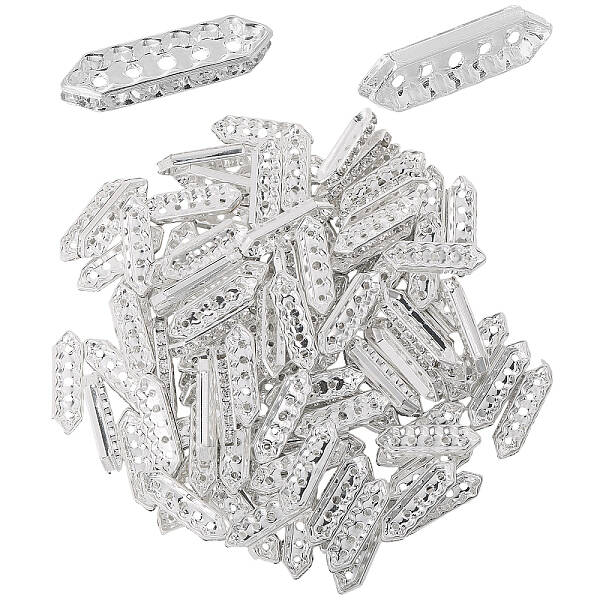 100Pcs Alloy Crystal Rhinestone Spacers Bars