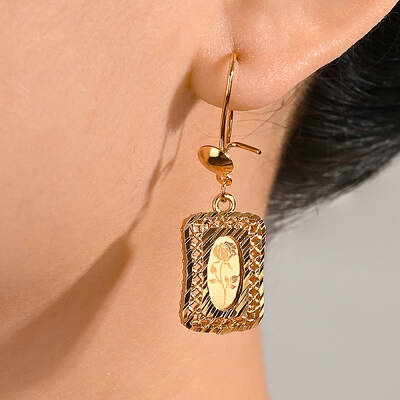 Vintage Geometric Rose Flower Brass Hoop Earrings for Elegant Party Gatherings