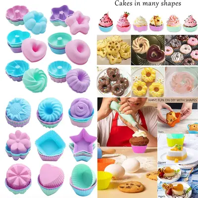 Cute Dessert Tin 24/36/60PCS Silicone Cupcake Molds Mini Size Multiple Shape & Multi-functional Custard Egg Tart Chocolate Pu...