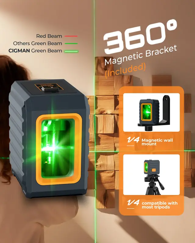 CIGMAN G01 Green Laser Level,  Self-Leveling Cross Line with Horizontal and Vertical Lines, 100 Ft Visibility, Rotatable 360�...