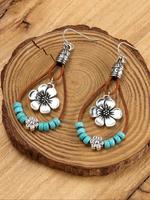 Bohemian Style Flower Design Dangle Earrings, Fashionable Turquoise Texture Decor Jewelry for Women, Trendy All-match & Exqui...
