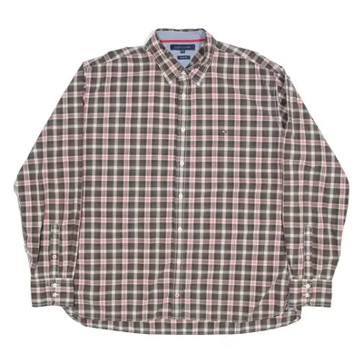 TOMMY HILFIGER Custom Fit Mens Shirt Brown Check Long Sleeve 2XL