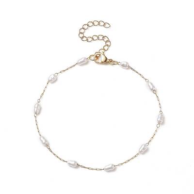 Glass Pearl Gourd Beaded Link Chain Anklet