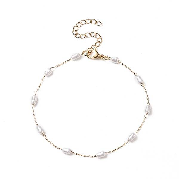 Glass Pearl Gourd Beaded Link Chain Anklet