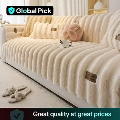 Solid Color Fluffy Sofa Cover, 1 Count Non-slip Soft Sofa Mat, Sofa Protector for Home Living Room Bedroom, Home Decor