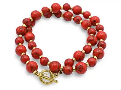 Natural Red Stone Necklace - Elegant Design with Turquoise Elements, Ideal for Any Occasion