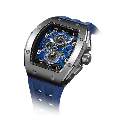 TSAR BOMBA Men's Luxury Quartz Chronograph Watch | Silver Blue | Tonneau Stainless Steel Case | Sapphire Glass | 50M Waterpro...