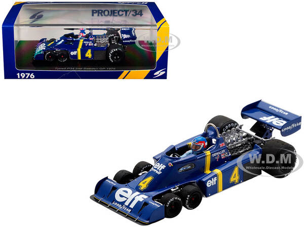 Tyrrell P34 #4 Patrick Depailler 2nd Place Formula One F1 Swedish GP (1976) with Driver 1/43 Model Car by Spark