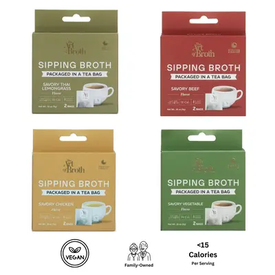 Art of Broth – Best Sellers Sampler Pack - 2 Pack Chicken Flavor, 2 Pack Beef Flavor, 2 Pack Thai Lemongrass, 2 Pack Vegeta...