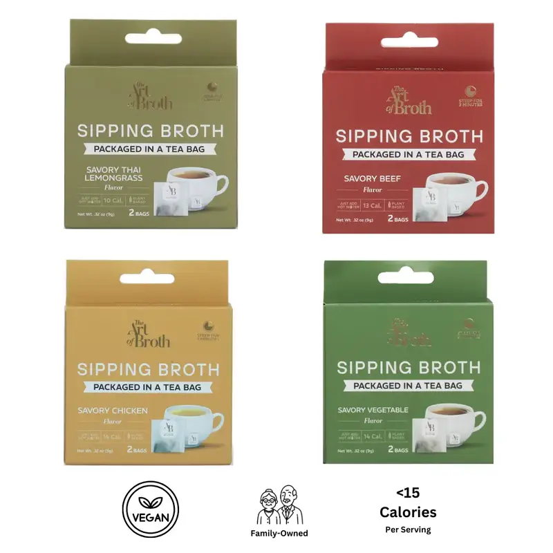 Art of Broth – Best Sellers Sampler Pack - 2 Pack Chicken Flavor, 2 Pack Beef Flavor, 2 Pack Thai Lemongrass, 2 Pack Vegeta...