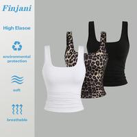 【Plus Size】 Plain & Leopard Print Scoop Neck TankTop, Casual Sleeveless Top for Summer, Women'sClothing for Daily Wear Sk...