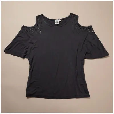 Cold Shoulder Rhinestone Top - White - S/M