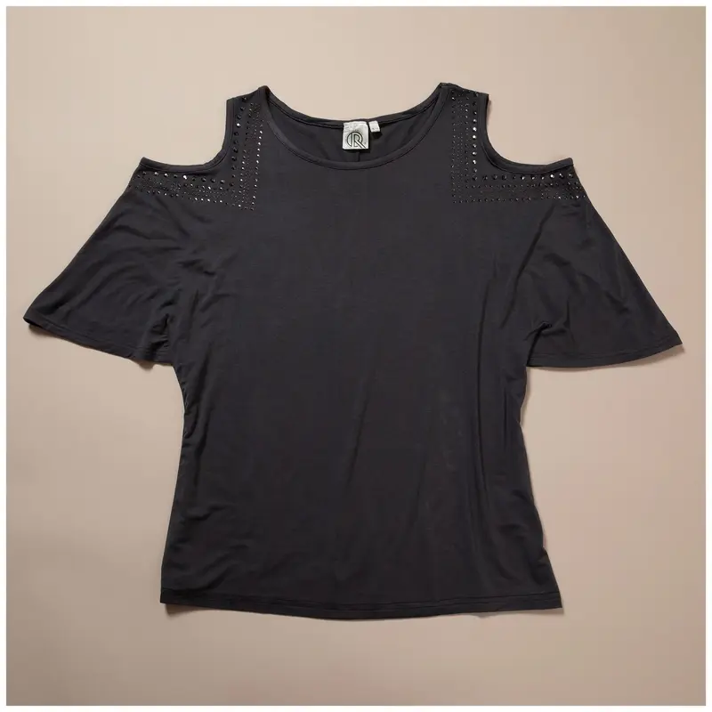 Cold Shoulder Rhinestone Top - White - S/M