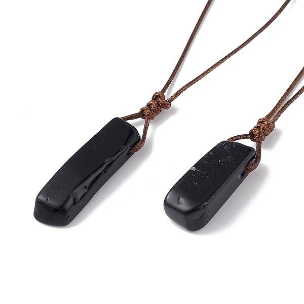 Natural Obsidian Nugget Pendant Necklace with Waxed Cord for Women