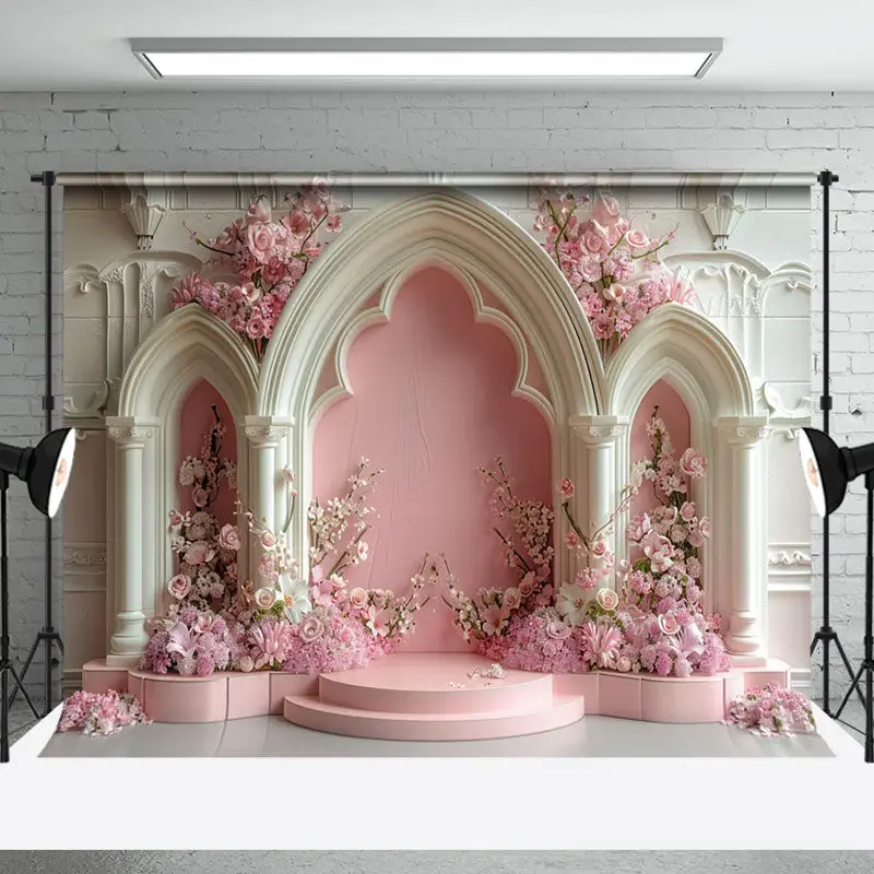 Luxurious Vintage Beige Pink Floral Wedding Backdrop